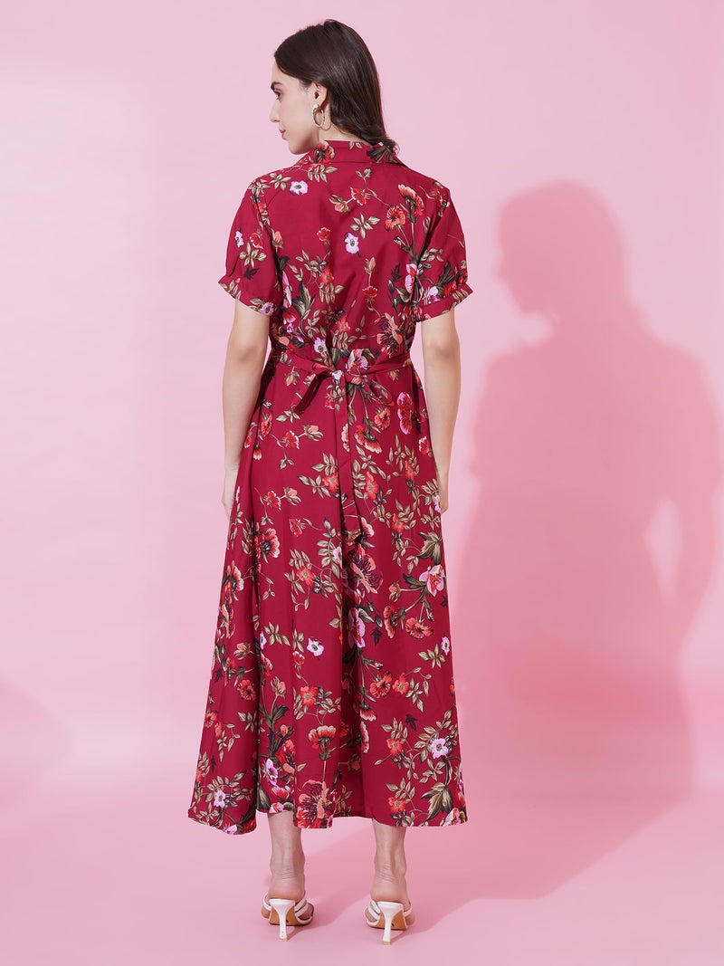 Indietoga Women's Plus Size Maroon Floral Printed Long Maxi Dress (7XL) - Image 3