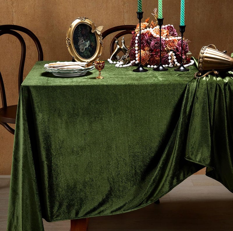 SoarDream Olive Green Velvet Tablecloth 60 x 102 Inch Lush Panne Rectangular Table Cloth for Banquet Party Wedding Baby Shower Decorations - Image 1