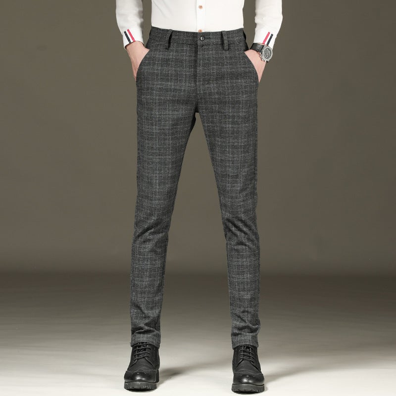 British Plaid Casual Pants Mens Trendy Spring and Autumn Stretch Slim-Fit Leggings Features Covered Rear Pocket Trendy Quality 1950 Gray 