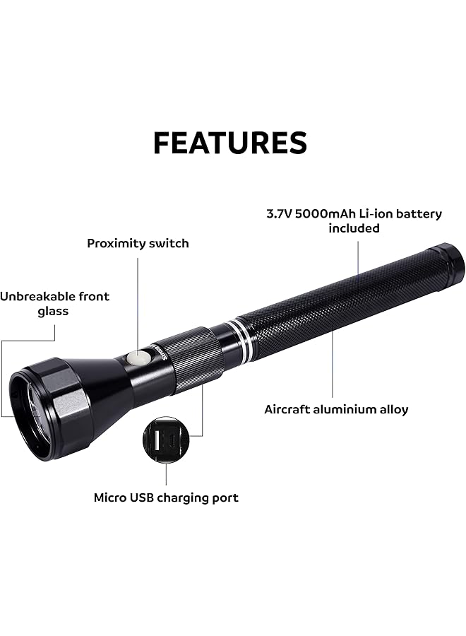 Strong Lite Rechargeable LED Long Range Torch Light 3000 Meters 1050 Lumen Black Aluminum IPX8 Waterproof CREE X5 L2 LED - Image 4