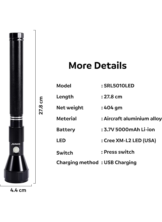 Strong Lite Rechargeable LED Long Range Torch Light 3000 Meters 1050 Lumen Black Aluminum IPX8 Waterproof CREE X5 L2 LED - Image 5