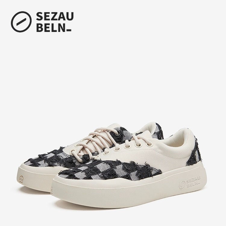 Sezau-Beln Cao Fang Xian Dou Breathable Szb Casual Black Checkered Tassel Non-Slip Low-Top Flat Trendy Basketball Shoes - Image 3