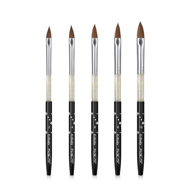 KADS Kolinsky Sable Acrylic Brush Set  5pcs Sizes 2 to 10 Black Kolinsky Sable Nail Brushes