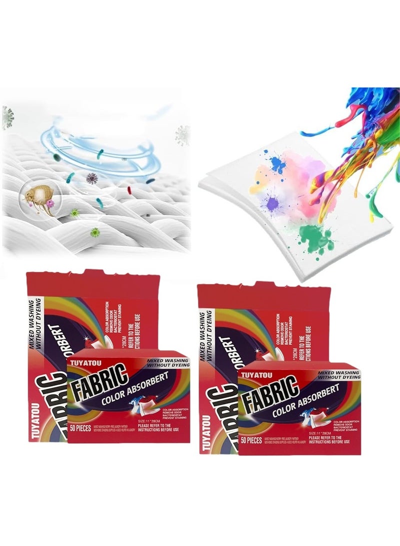 فابرك صفائح التجفيف ، منع نزيف اللون يدير أوراق الغسيل الماصة ، الملابس المضادة للصباغة ، الملابس الممتصة لون العث الورقي لإزالة العث الورقي لاستخدام الشقة المنزلية (2 صندوق / 100 قطعة) - Image 1