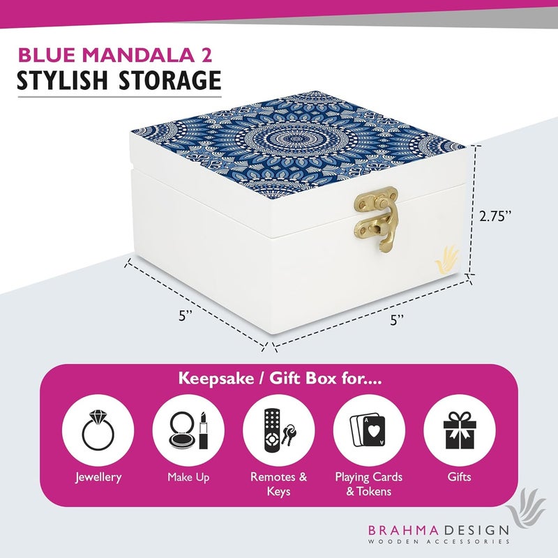 BRAHMA DESIGN BRAHMA DESIGN Decorative Gift Box for Presents Blue Mandala 2 Size 5 x 5 x 275 Jewellery Box Vintage Box Knickknacks Storage Trunk Gift Box for Packaging Wooden box for storage - Image 2
