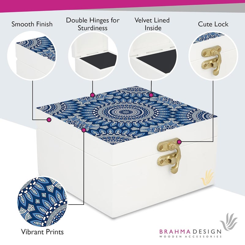 BRAHMA DESIGN BRAHMA DESIGN Decorative Gift Box for Presents Blue Mandala 2 Size 5 x 5 x 275 Jewellery Box Vintage Box Knickknacks Storage Trunk Gift Box for Packaging Wooden box for storage - Image 3