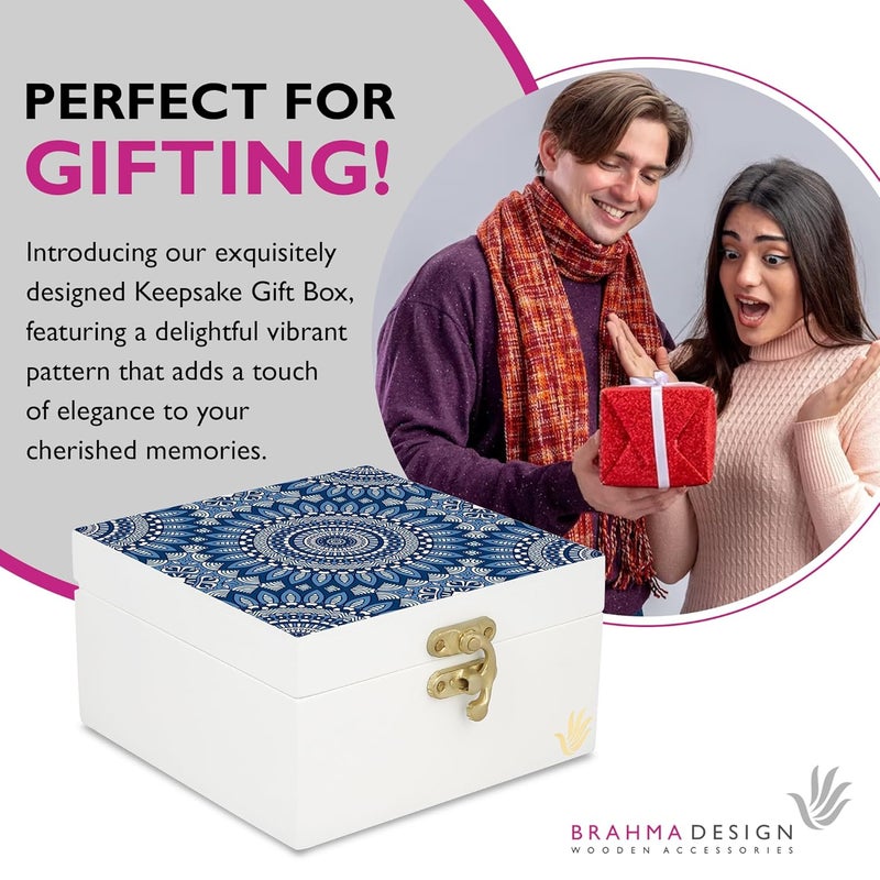 BRAHMA DESIGN BRAHMA DESIGN Decorative Gift Box for Presents Blue Mandala 2 Size 5 x 5 x 275 Jewellery Box Vintage Box Knickknacks Storage Trunk Gift Box for Packaging Wooden box for storage - Image 4
