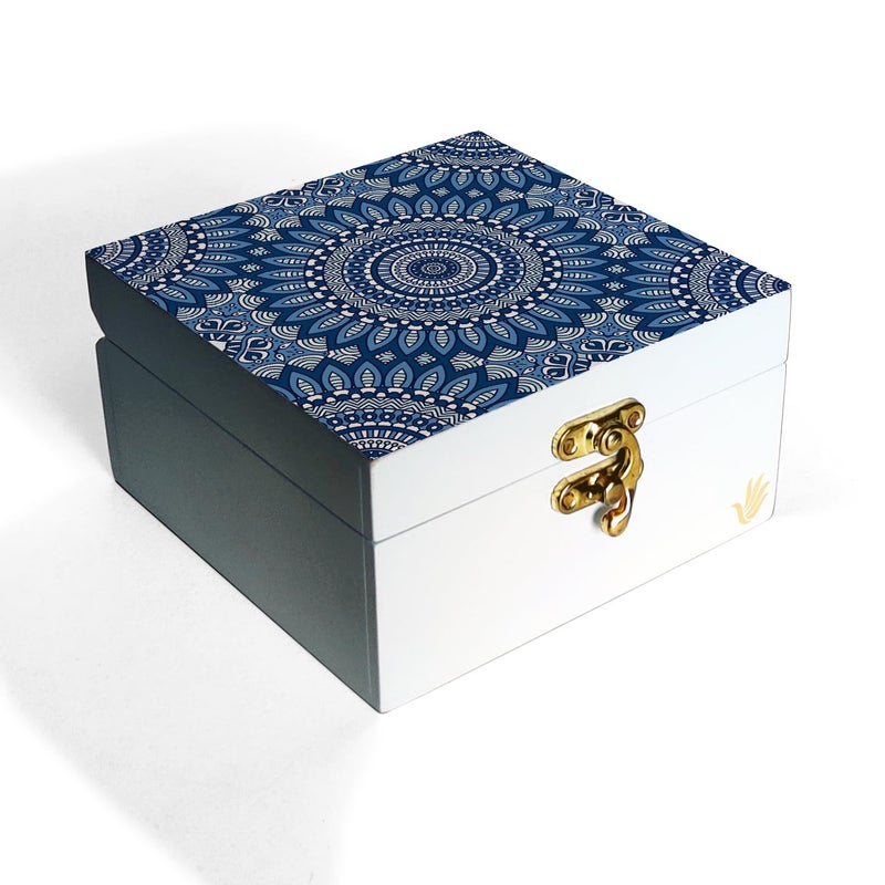 BRAHMA DESIGN BRAHMA DESIGN Decorative Gift Box for Presents Blue Mandala 2 Size 5 x 5 x 275 Jewellery Box Vintage Box Knickknacks Storage Trunk Gift Box for Packaging Wooden box for storage - Image 1
