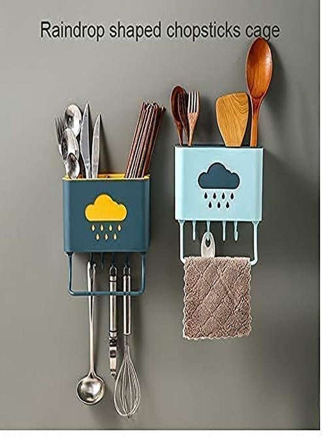 HEBEZON Wall Mounted Cloud Series Cutlery Holder with Hooks & Towel Bar | Self Adhesive Kitchen Organizer for Cafes, Restaurants, Service Counters & Small Food Businesses Space Saving Tool - Image 5