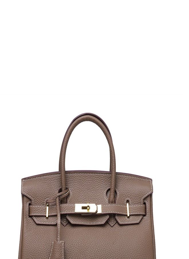 Loquat Gold Buckle Leather Handbag Brown  - Image 2