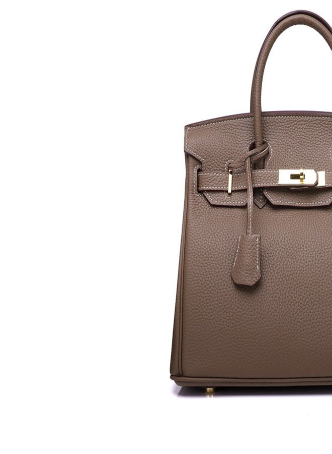 Loquat Gold Buckle Leather Handbag Brown  - Image 3
