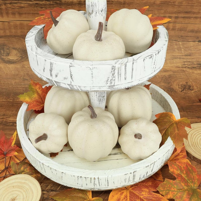 Ghrdopy Fake Pumpkins, 8 Pcs White Artificial Pumpkins, Plastic Pumpkins for Thanksgiving Party Table Centerpiece Autumn Home Decoration-B - Image 5