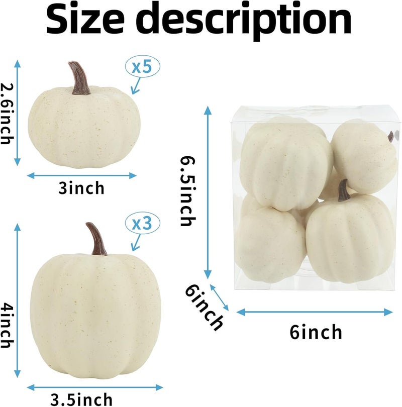 Ghrdopy Fake Pumpkins, 8 Pcs White Artificial Pumpkins, Plastic Pumpkins for Thanksgiving Party Table Centerpiece Autumn Home Decoration-B - Image 3