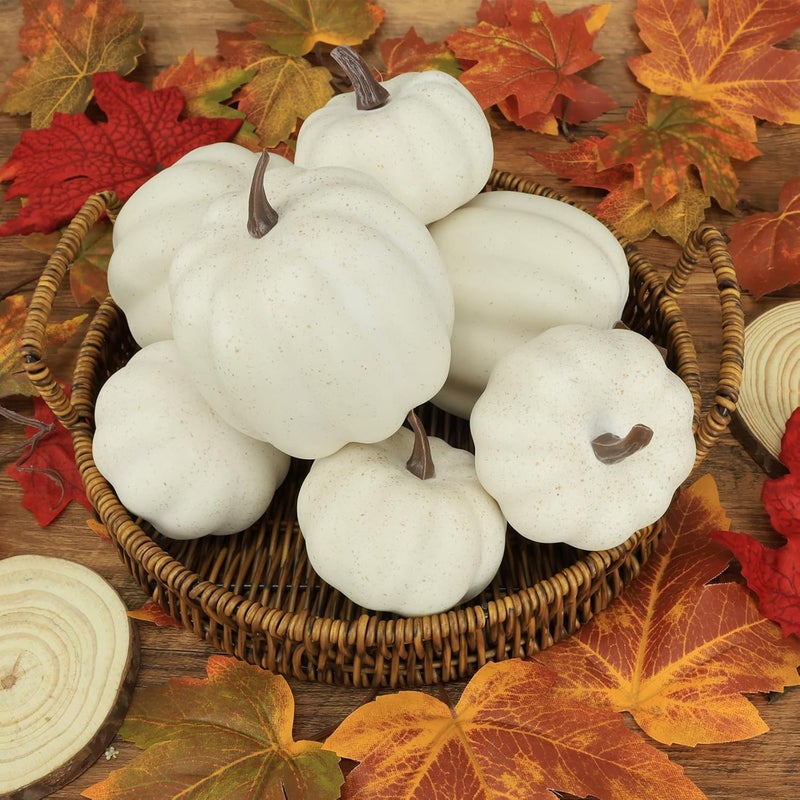 Ghrdopy Fake Pumpkins, 8 Pcs White Artificial Pumpkins, Plastic Pumpkins for Thanksgiving Party Table Centerpiece Autumn Home Decoration-B - Image 4