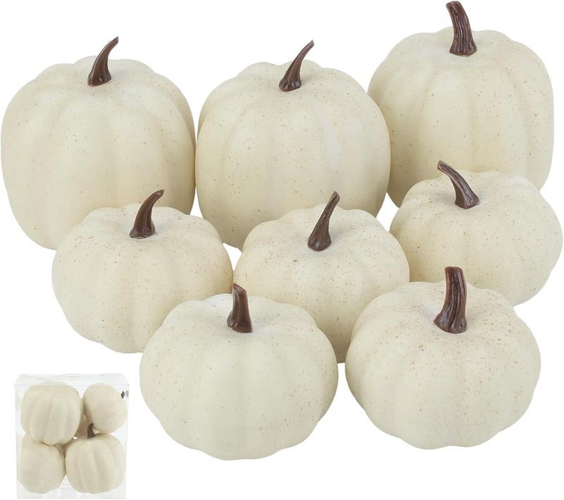 Ghrdopy Fake Pumpkins, 8 Pcs White Artificial Pumpkins, Plastic Pumpkins for Thanksgiving Party Table Centerpiece Autumn Home Decoration-B - Image 1
