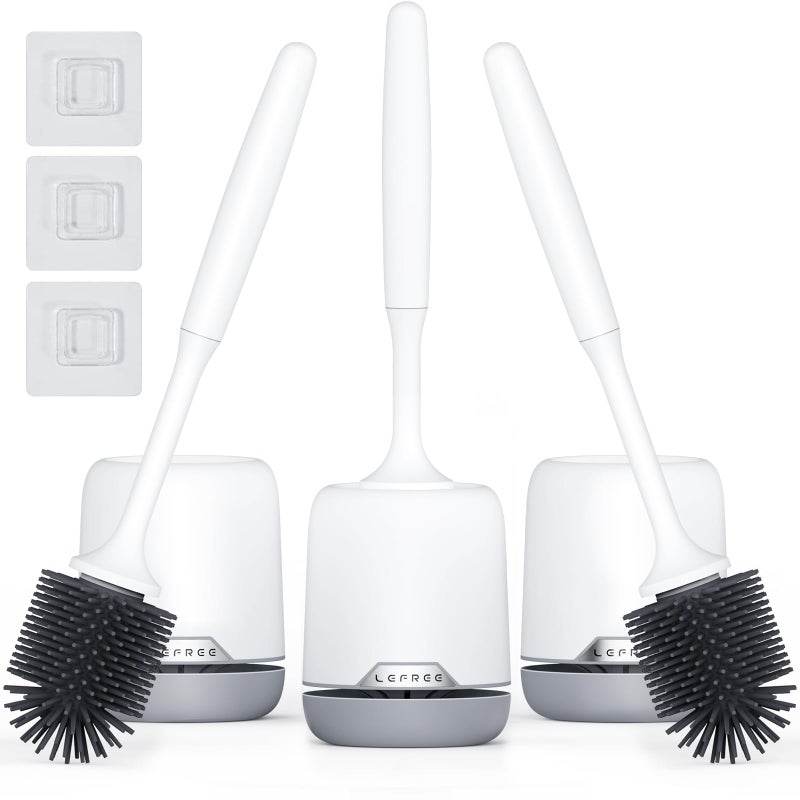 Lefree 3 Pack Silicone Toilet BrushRubber Toilet Bowl Brush and Holder Set with Ventilated Holder Toilet Cleaner Brush for BathroomFloor Standing Wall Mounted Toilet Scrubber Without Drilling