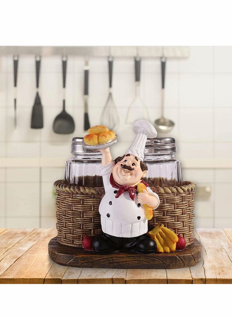 Glass Spice Jars, Salt and Pepper Shakers, Chef Decorative Statue Spice Organizer with Holder Figurine Gift for Family, Kitchen, Restaurant, Cafe, Bakery Seasoning Jar, Creative Handicraft Gifts - Image 3
