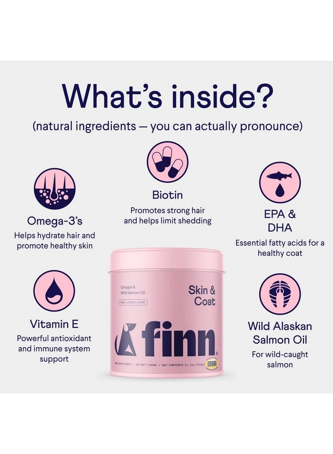 فين مكمل غذائي من زيت سمك السلمون من فين لجلد وشعر الكلاب | يُعزز كثافة ولمعان شعرها | زيت سمك من سمك السلمون البري في ألاسكا، أوميغا 3، حمض إيكوسابنتينويك وحمض دوكوساهيكسانويك، بيوتين، وزنك | 90 قرصًا طريًا للمضغ - Image 3