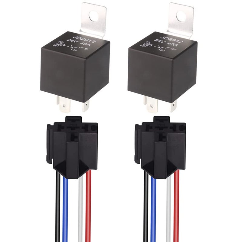 Gebildet قطعتان من مجموعة مرحلات JD2912 مع أسلاك 24V 40A 4-Pin SPST موصلات مع ملصقات ألوان للسيارات والشاحنات والشاحنات الصغيرة والدراجات النارية والقوارب - Image 1