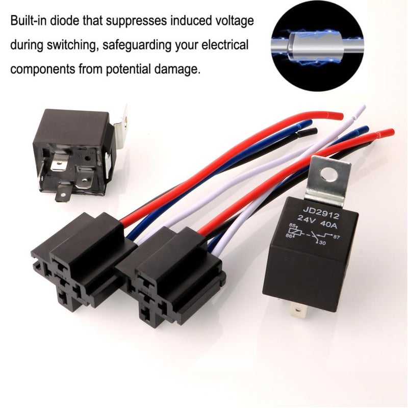 Gebildet قطعتان من مجموعة مرحلات JD2912 مع أسلاك 24V 40A 4-Pin SPST موصلات مع ملصقات ألوان للسيارات والشاحنات والشاحنات الصغيرة والدراجات النارية والقوارب - Image 2