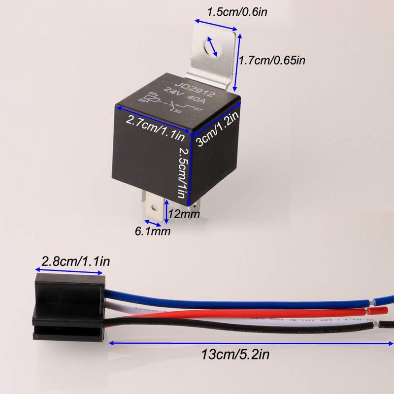 Gebildet قطعتان من مجموعة مرحلات JD2912 مع أسلاك 24V 40A 4-Pin SPST موصلات مع ملصقات ألوان للسيارات والشاحنات والشاحنات الصغيرة والدراجات النارية والقوارب - Image 3