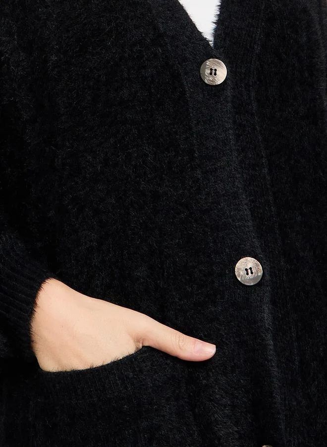 تايك تو كارديجان بياقة وأزرار من الفرو كبير الحجم