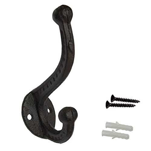 YMAISS Antique Rustic Black Cast Iron HooksAntique Old Shabby Chic Cast Iron Hooks Wall Mounted Set of 6 Vintage Inspired Coats Bags Hats TowelsMatching Screws Included - Image 1