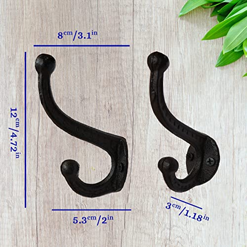 YMAISS Antique Rustic Black Cast Iron HooksAntique Old Shabby Chic Cast Iron Hooks Wall Mounted Set of 6 Vintage Inspired Coats Bags Hats TowelsMatching Screws Included - Image 3