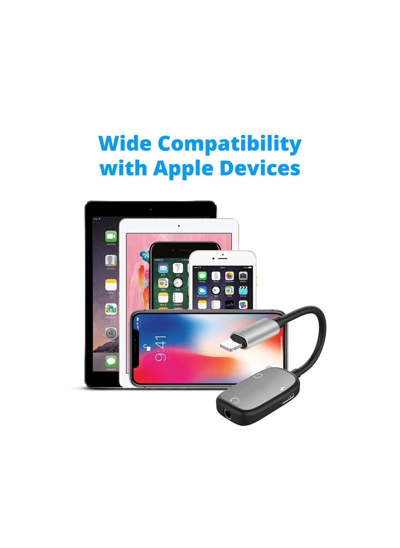 Dual Headphone Adapter, 2-in-1 Audio and Charging Dongle Adapter, AUX Cord and Charger Splitter Adapter Compatible with iPhone 14/14 Pro Max/13 Mini, 13, 12, 11, XR, XS, X, 8, iPad, iPod & More