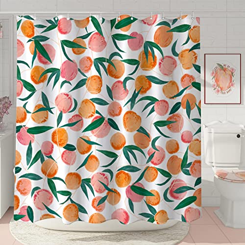 Lifeel Peach Shower Curtain, Allover Fruits Cute Bright Colorful Design Waterproof Fabric Bathroom Curtains Set with 12 Hooks, Peachy Pink 72×72 inch - Image 2