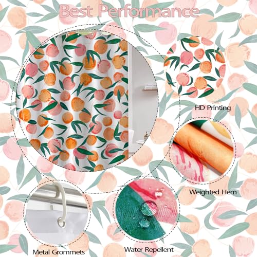 Lifeel Peach Shower Curtain, Allover Fruits Cute Bright Colorful Design Waterproof Fabric Bathroom Curtains Set with 12 Hooks, Peachy Pink 72×72 inch - Image 4