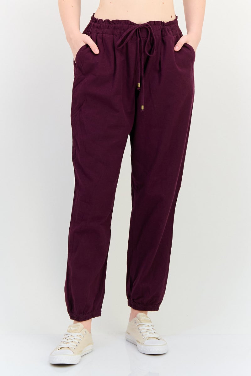 ONLY Jdy By Only Women Regular Fit Plain Jogger Pants, Burgundy - Image 1