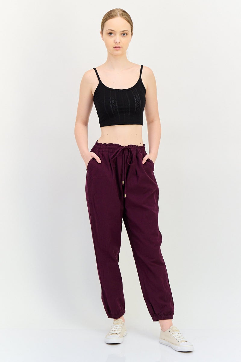 ONLY Jdy By Only Women Regular Fit Plain Jogger Pants, Burgundy - Image 4