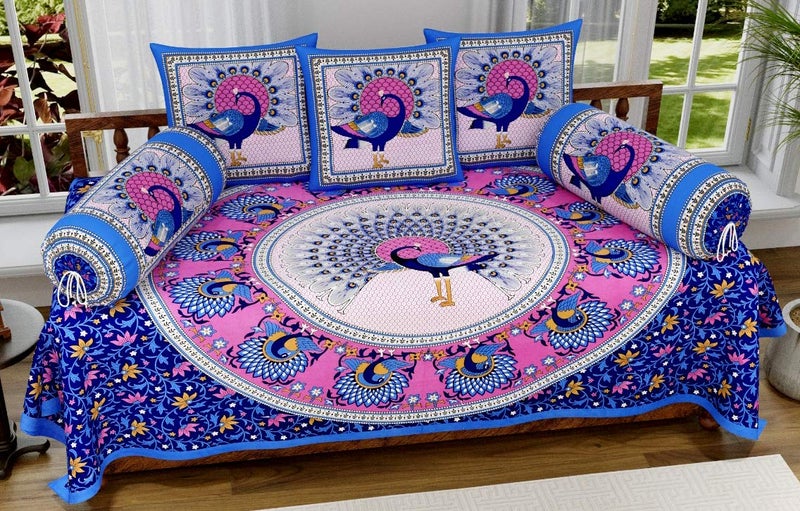 RajasthaniKart Classic 6 Piece 144 TC Cotton Diwan Set - Abstract, Multicolour - Image 4
