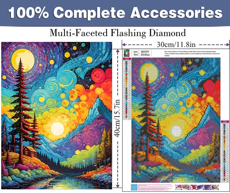 ijbnhd Van Gogh Diamond Art Kits for Adults Starry Sky Diamond Painting Kits for Adults Full Drill Round Abstract Landscape Gem Art Kits for Home Wall Decor 12x16in - Image 3