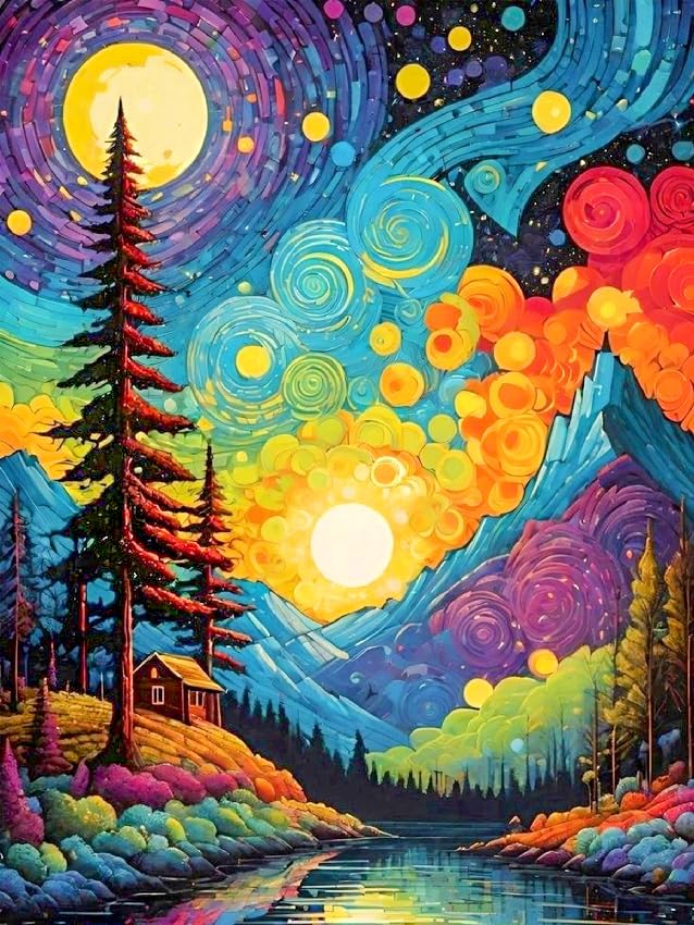 ijbnhd Van Gogh Diamond Art Kits for Adults Starry Sky Diamond Painting Kits for Adults Full Drill Round Abstract Landscape Gem Art Kits for Home Wall Decor 12x16in - Image 1
