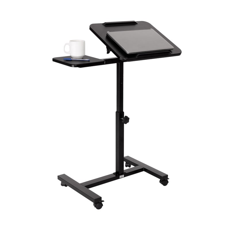 Seville Classics Seville Classics Airlift Height Adjustable Mobile Rolling Laptop Cart Computer Workstation Desk Table for Home Office Classroom Hospital wWheels Black Tilt wSide Table 28 New Model