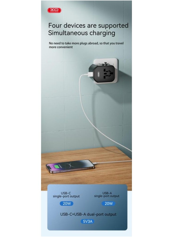 XO INET Universal Travel Adaptor Charger Multi Port PD 20W Fast Charge  - Image 5