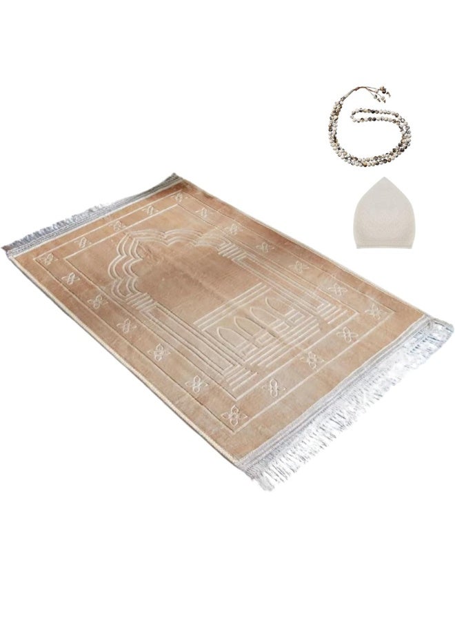 Truly Premium, Muslim Prayer Rug, Traditional Style, Large, Thick, and Padded Muslim Prayer Mat, Beads and Cap Included, Mats Muslim for Praying Men, Women, and Kids - Image 1