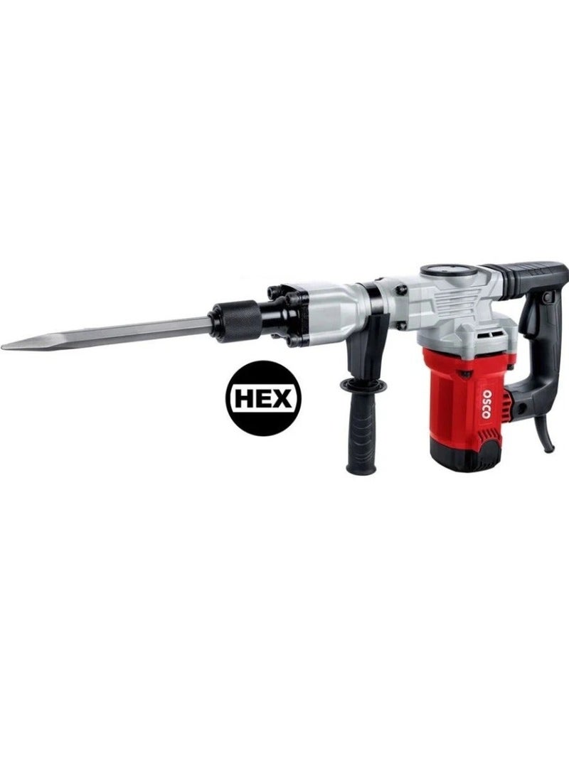 OSCO The 1400W Professional Demolition Hammer is a powerful electric tool specially designed for heavy-duty breaking and demolition of concrete, bricks, and floors, featuring a durable high-performance motor for continuous use, an anti-vibration system to reduce hand fatigue, and a strong metal body for long-lasting durability, making it the perfect choice for construction workers, technicians, and anyone looking for a reliable and efficient tool for professional demolition tasks. - Image 3