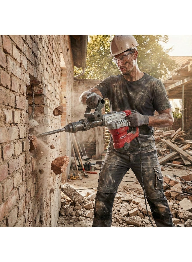 OSCO The 1400W Professional Demolition Hammer is a powerful electric tool specially designed for heavy-duty breaking and demolition of concrete, bricks, and floors, featuring a durable high-performance motor for continuous use, an anti-vibration system to reduce hand fatigue, and a strong metal body for long-lasting durability, making it the perfect choice for construction workers, technicians, and anyone looking for a reliable and efficient tool for professional demolition tasks. - Image 1