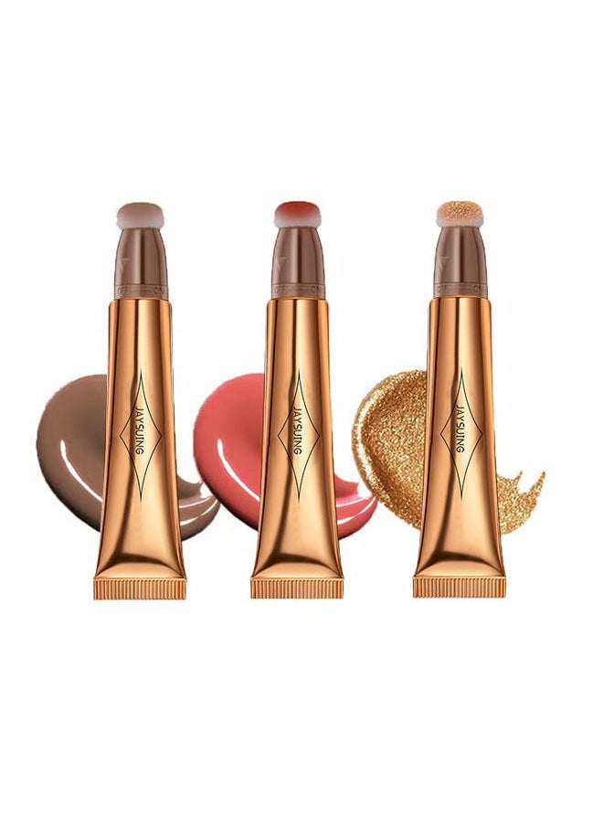 Jaysuing - 3 Pcs Cream Contour Sticks with Cushion Applicatorb - Shades with Highlighter and Blush - Waterproof Contour Pen - Highlighter Stick,Blush Stick Easy to Create 3D Face Makeup Set - Image 1