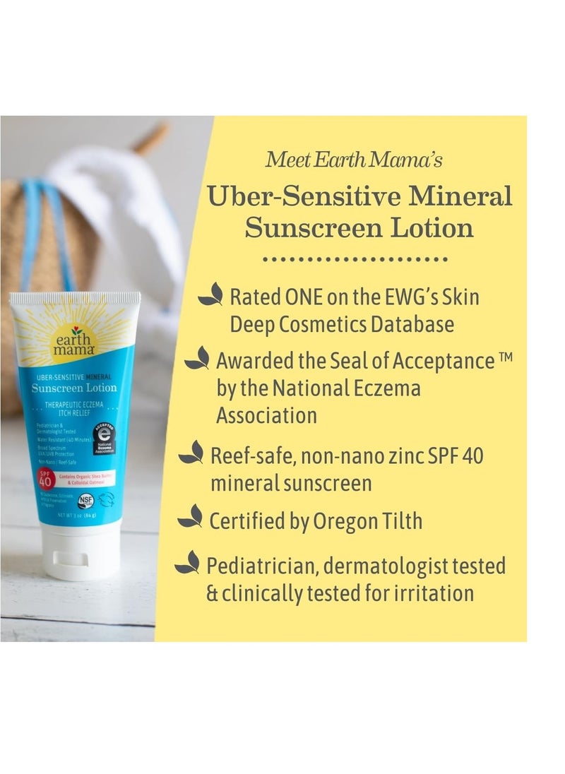 Earth Mama Earth Mama Uber-Sensitive Mineral Sunscreen Lotion SPF 40 | Reef Safe, Non-Nano Zinc, Contains Organic Colloidal Oatmeal | Steroid-Free Eczema Cream for Baby, Kid & Family, 3-Ounce  - Image 2