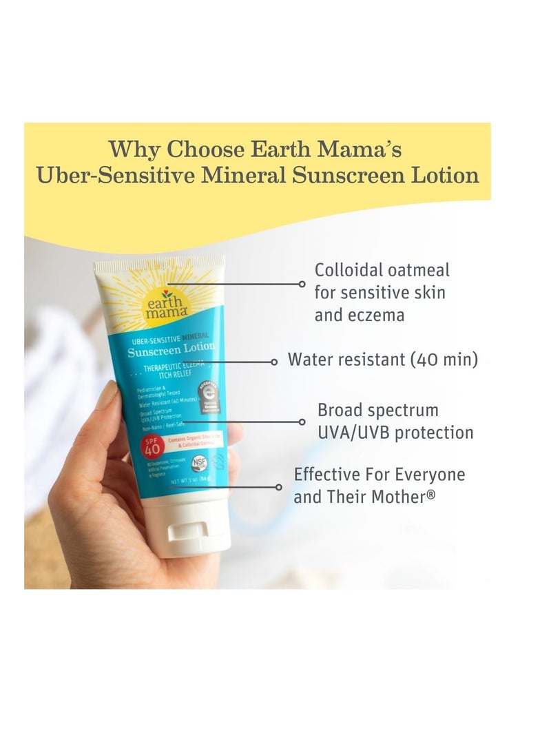 Earth Mama Earth Mama Uber-Sensitive Mineral Sunscreen Lotion SPF 40 | Reef Safe, Non-Nano Zinc, Contains Organic Colloidal Oatmeal | Steroid-Free Eczema Cream for Baby, Kid & Family, 3-Ounce  - Image 4