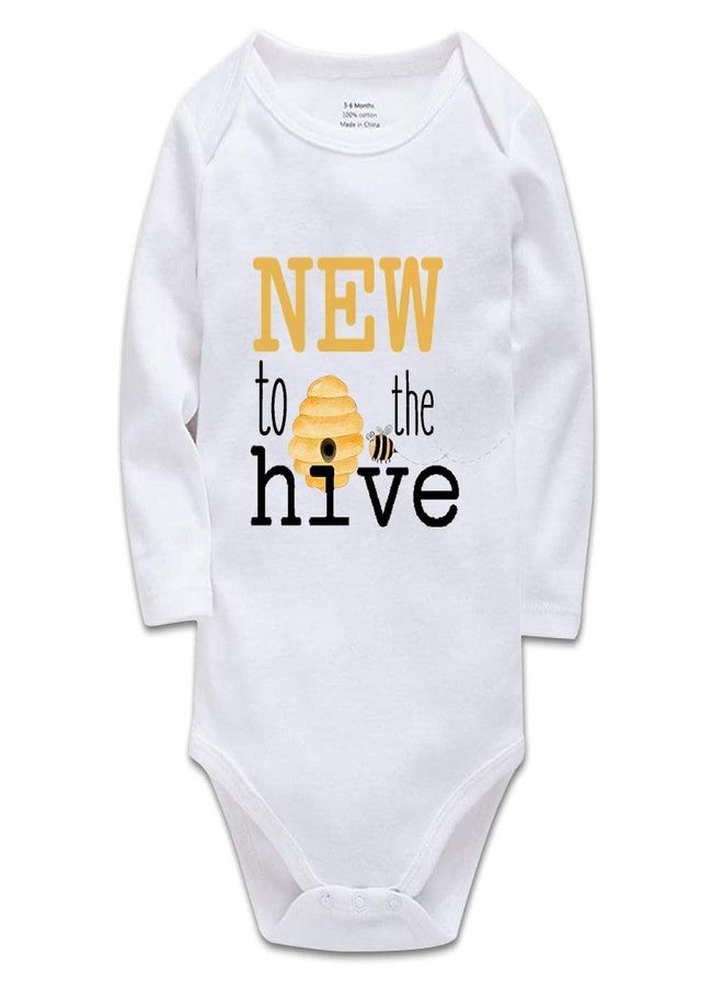 YCICIVDee Bee Bodysuit- New to The Hive -New Baby Bodysuit Funny One-Piece Infant Baby Bodysuit 0-3 Months Long Sleeve White - Image 1