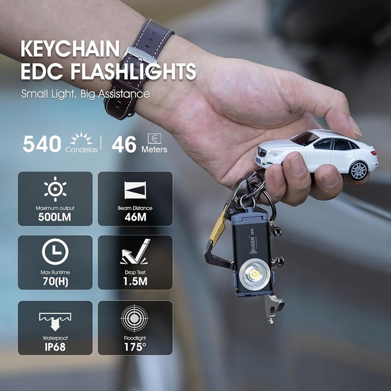 WUBEN G2 EDC Flashlight Rechargeable, Super Bright 500 Lumens Keychain Flashlight, 5 Modes LED Pocket Flashlight Compact, Small Mini Magnetic Work Light with Clip for Camping, Everyday Use (Black) - Image 2