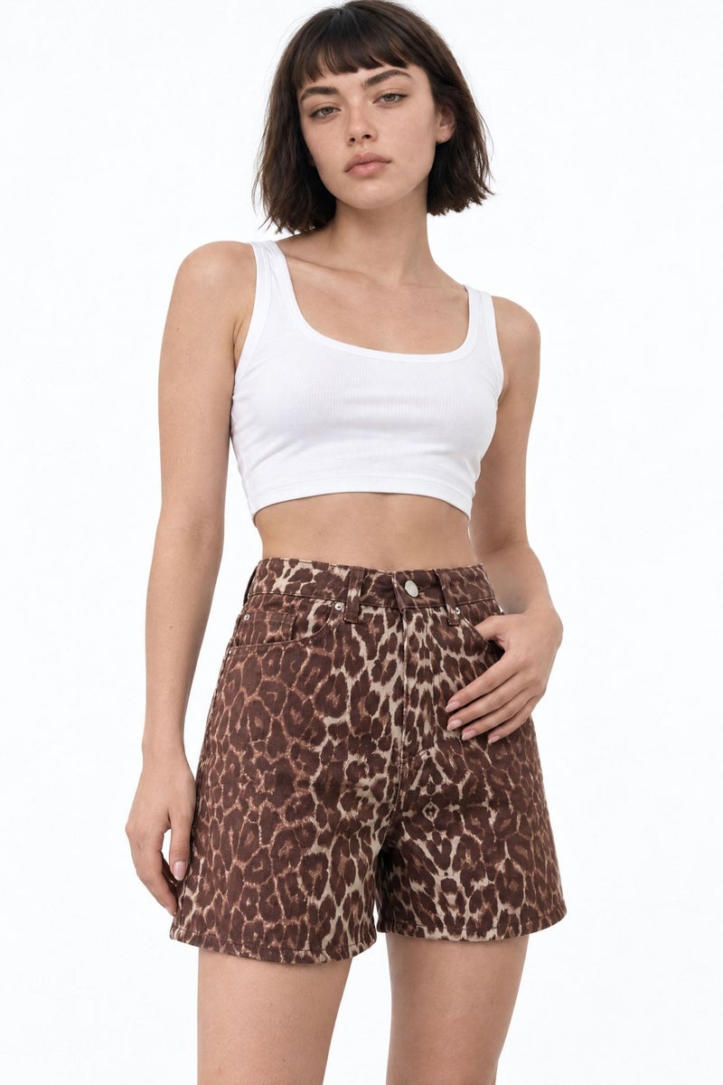 SQUALO High-Waist Leopard Denim Shorts - Image 2