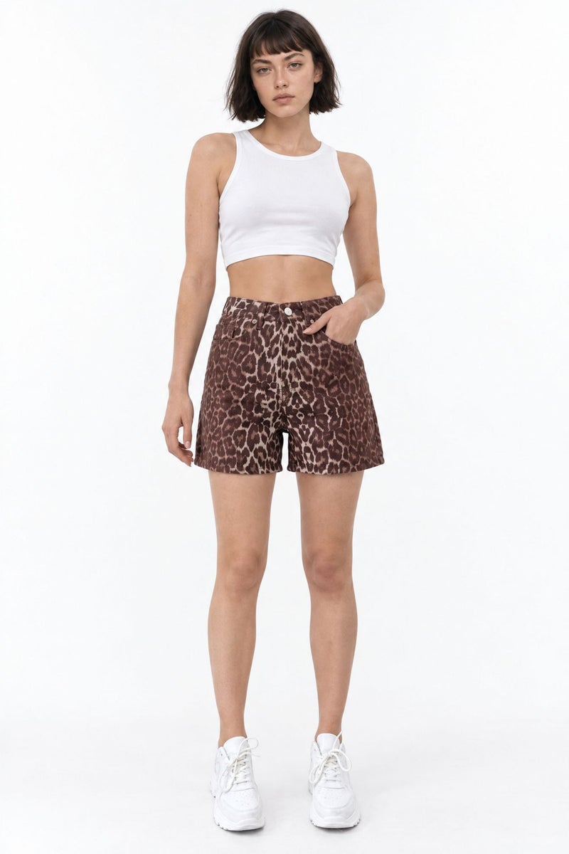 SQUALO High-Waist Leopard Denim Shorts - Image 3