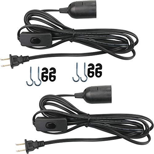 Lightingsky 12Ft-2Pack Extension Light Cord Hanging Lantern Pendant Lamp Cable E26 Bulb Socket to 2-Prong US AC Power Cord with On/Off Switch (12 Feet, Black-2 Pack) - Image 1