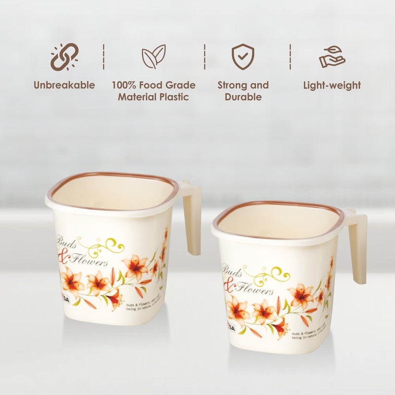 NAYASA Plastic Square DLX Mug (1.5 L, Off White) - 2 Pieces Set - Image 4